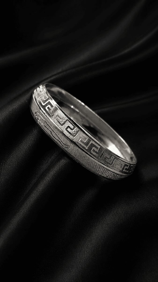 Greek Key Meander Engraved Punjabi Kada